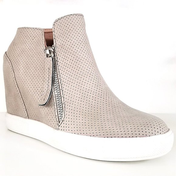 Taupe Zipper Hidden Wedge High Top Sneakers - Picture 1 of 6